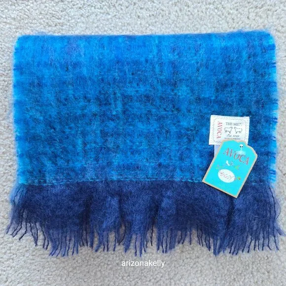 NWT Kid Mohair Scarf Blue Avoca Tweed - Picture 13 of 16